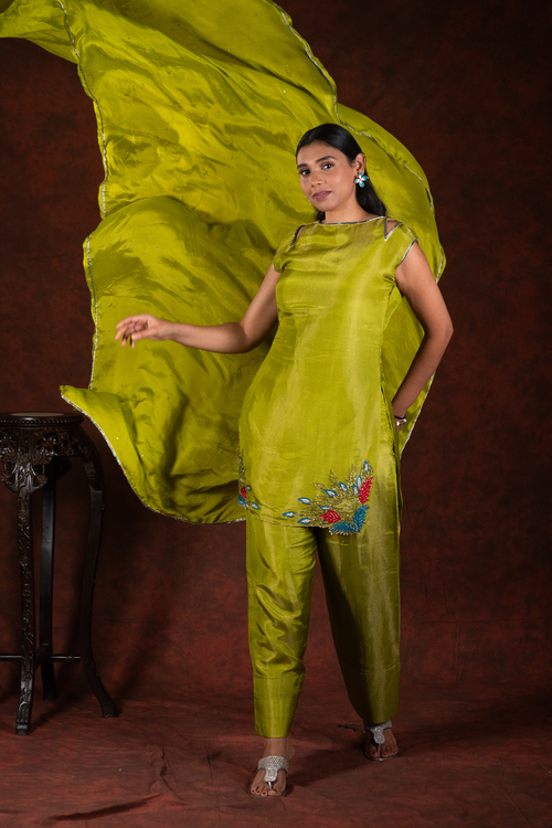green kurti set